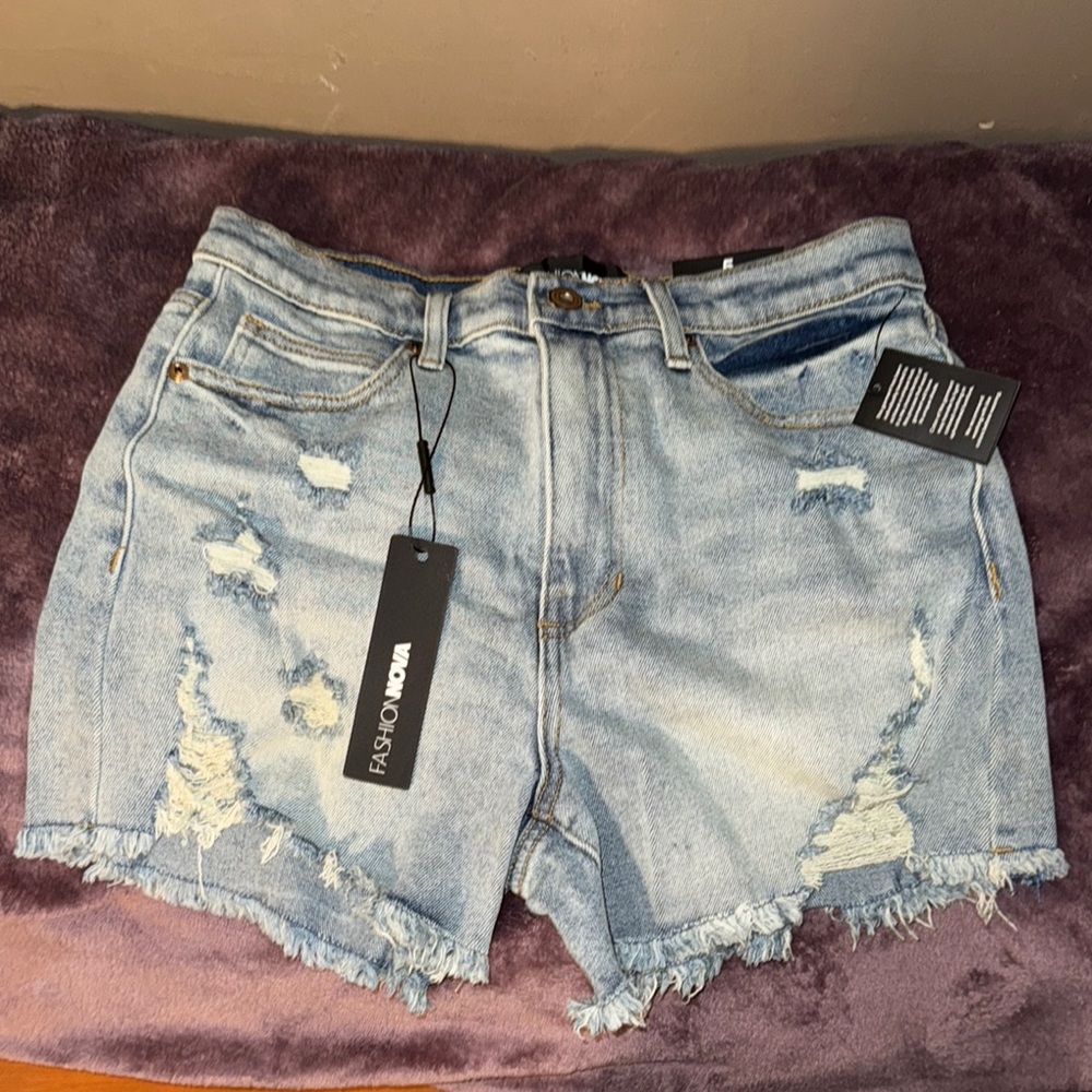 Fashion Nova Blue Jean Shorts Distressed Casual